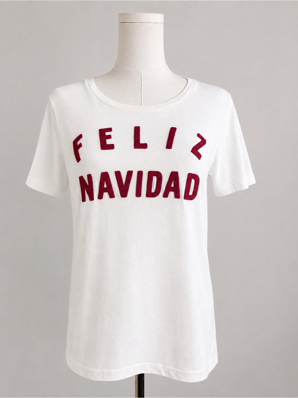 J. Crew Feliz Navidad Embroidered Graphic Tee White Christmas Shirt Small